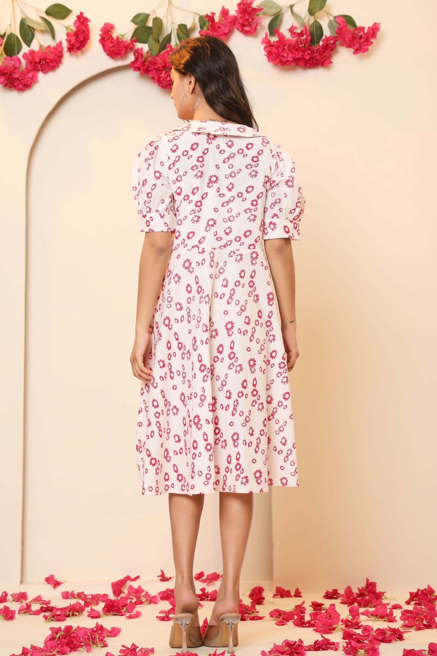 DAISY FLORAL PRINT A-LINE COTTON DRESS IN WHITE BY PLUSSIZEKURTI