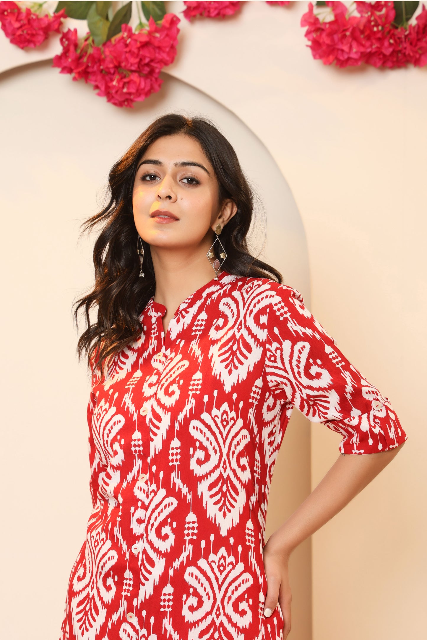IKAT PRINT COTTON 2 PEICE KURTI PLAZZO SET IN RED BY PLUSSIZEKURTI