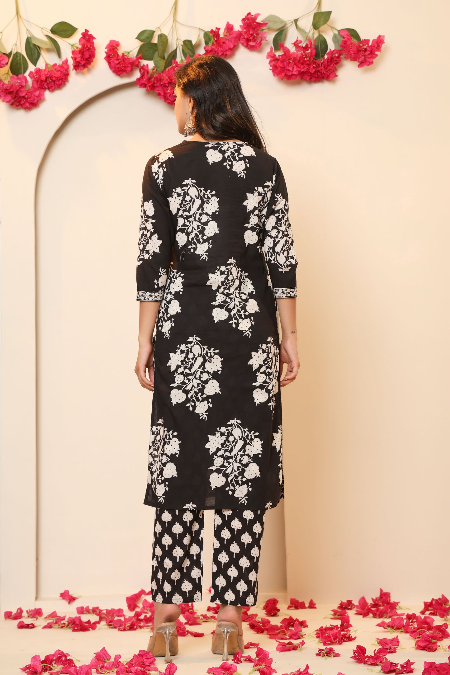 BAGRU HANDBLOCK PRINT COTTON 3 PEICE KURTI PANT SET IN BLACK BY PLUSSIZEKURTI