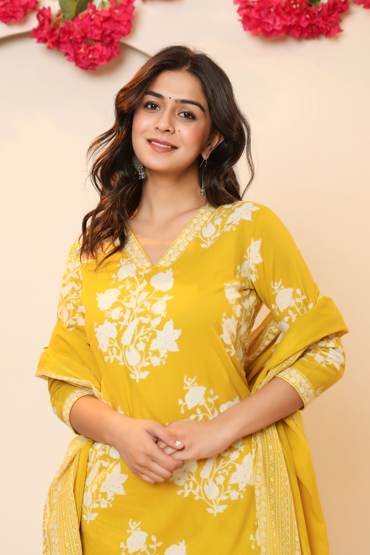 BAGRU HANDBLOCK PRINT COTTON 3 PEICE KURTI PANT SET IN YELLOW BY PLUSSIZEKURTI