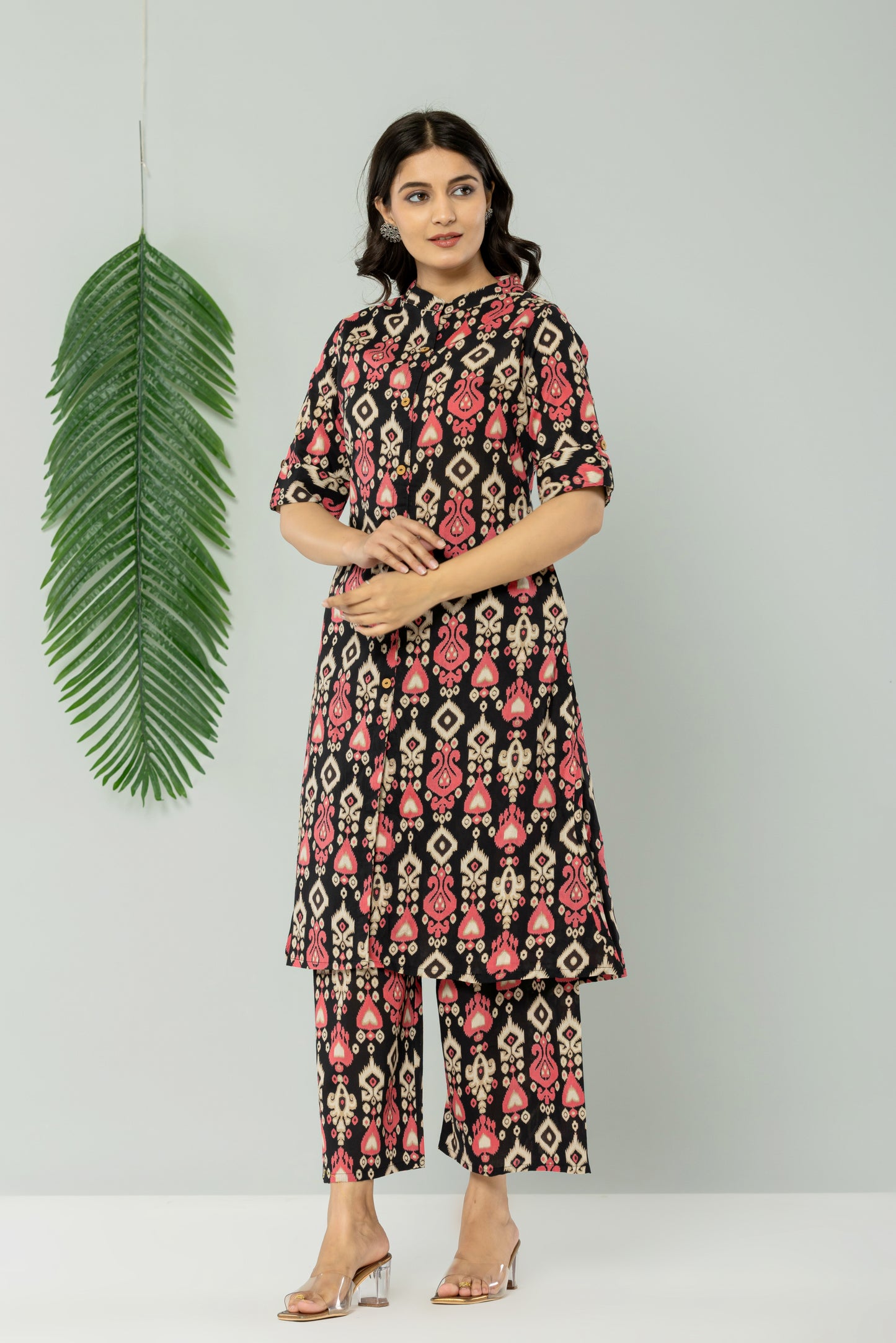 IKAT PRINT COTTON 2 PEICE KURTI PLAZZO SET IN BLACK BY PLUSSIZEKURTI