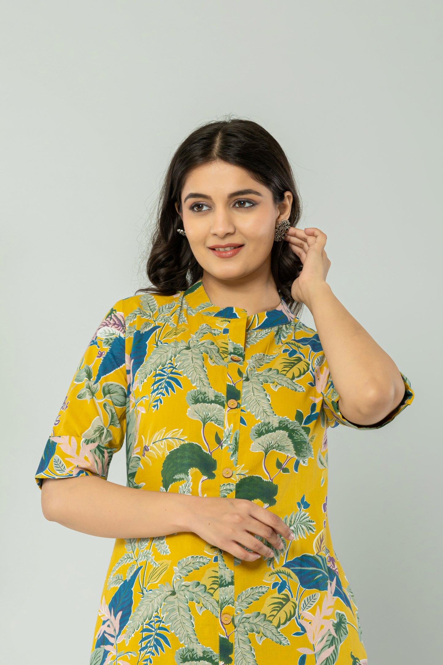 JUNGLE PRINT COTTON 2 PEICE KURTI PLAZZO SET IN YELLOW BY PLUSSIZEKURTI