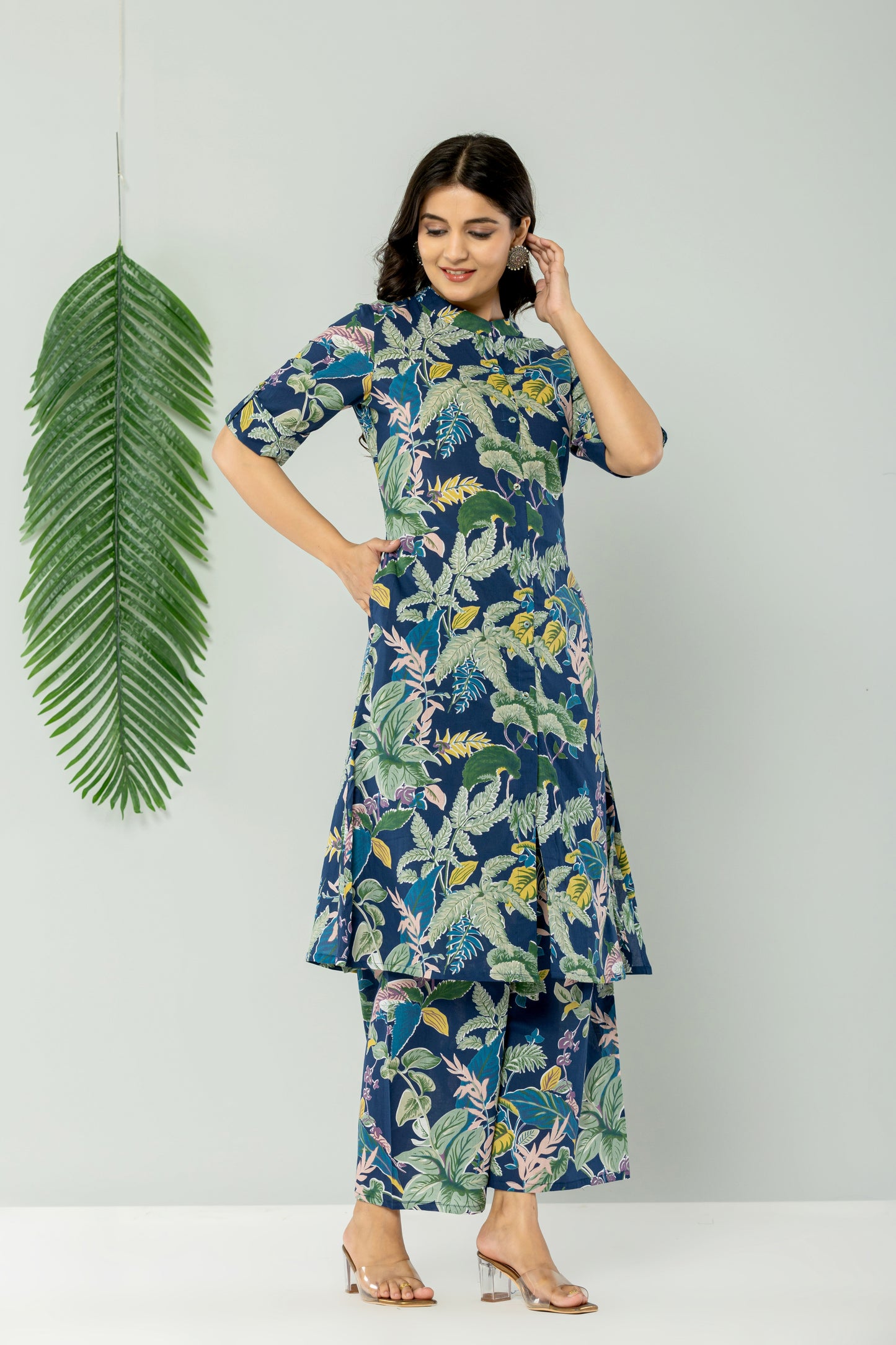 JUNGLE PRINT COTTON 2 PEICE KURTI PLAZZO SET IN BLUE BY PLUSSIZEKURTI