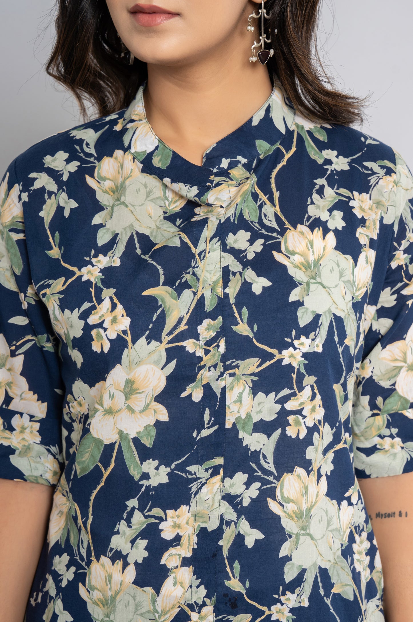 FLORAL PRINT COTTON 2 PEICE KURTI PLAZZO SET IN BLUE BY PLUSSIZEKURTI