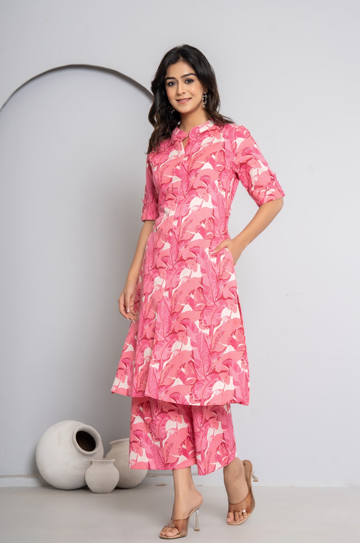 JUNGLE PRINT COTTON 2 PEICE KURTI PLAZZO SET IN PINK BY PLUSSIZEKURTI