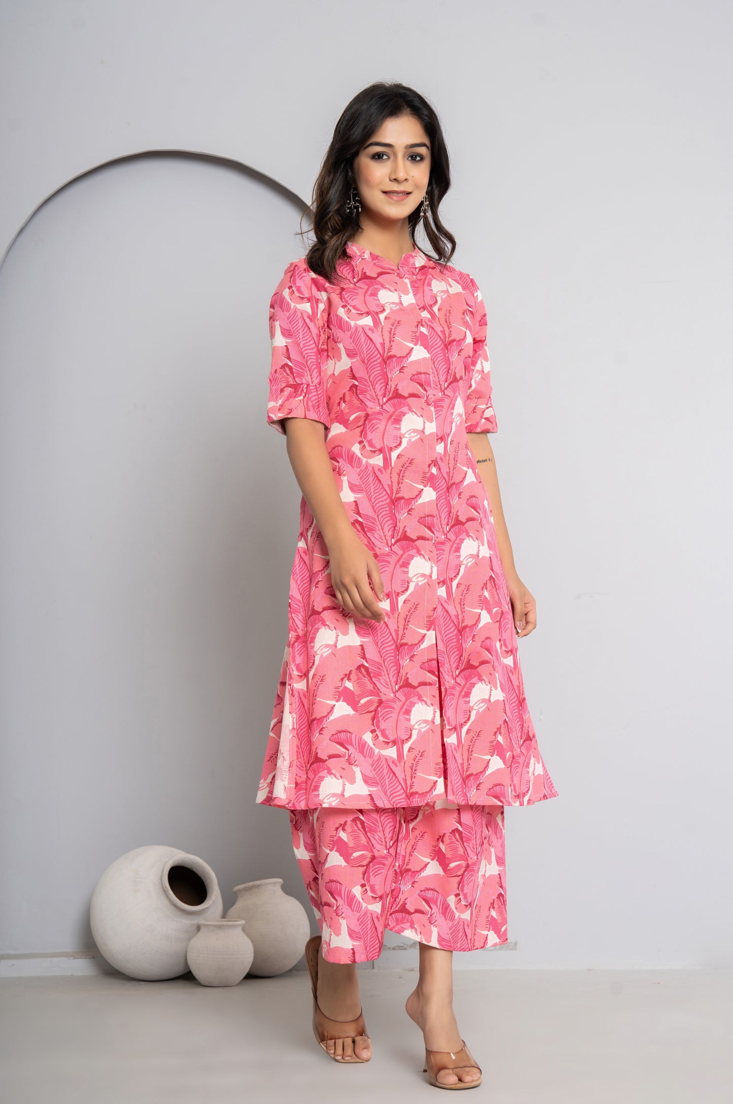 JUNGLE PRINT COTTON 2 PEICE KURTI PLAZZO SET IN PINK BY PLUSSIZEKURTI