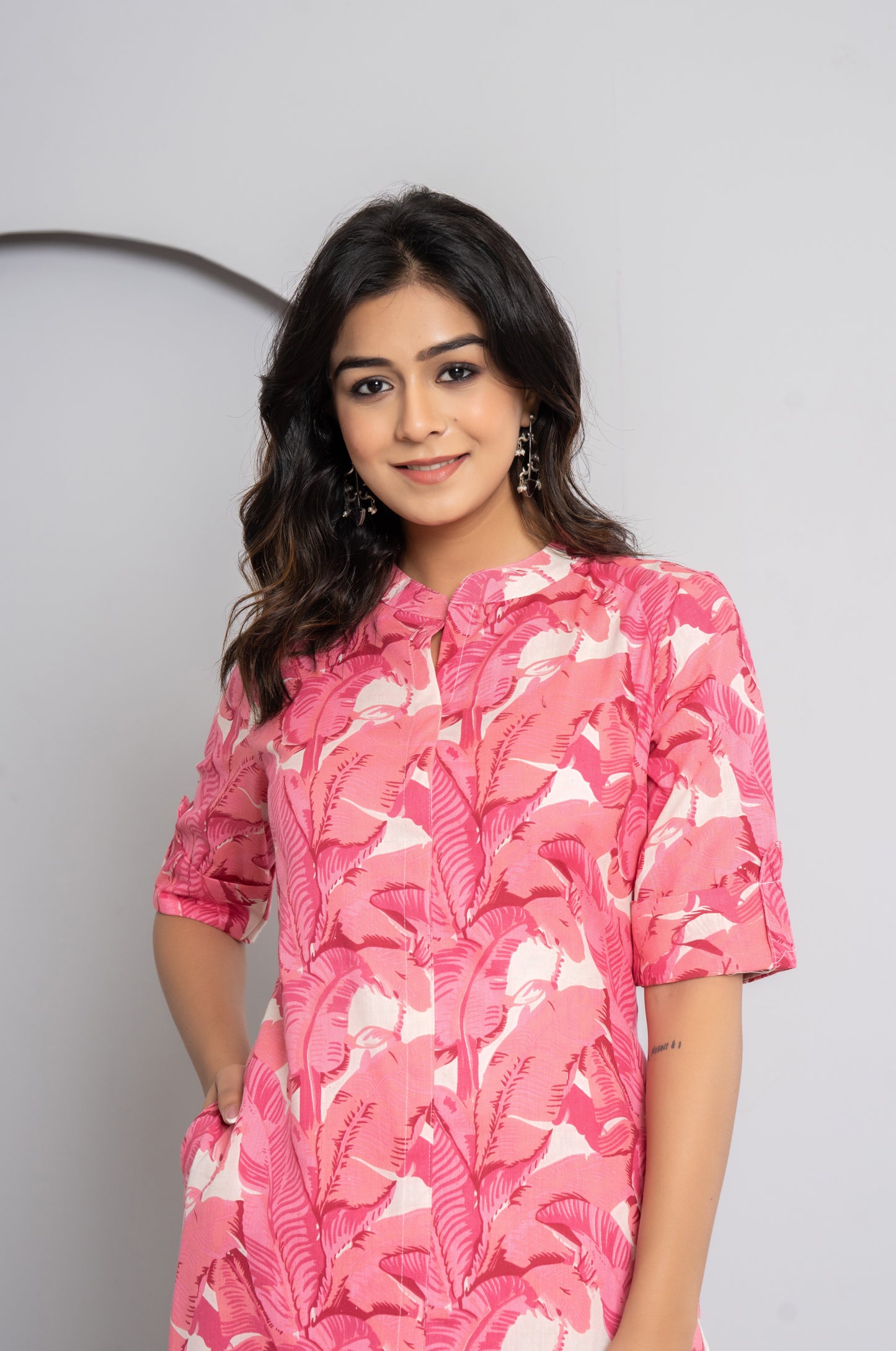 JUNGLE PRINT COTTON 2 PEICE KURTI PLAZZO SET IN PINK BY PLUSSIZEKURTI