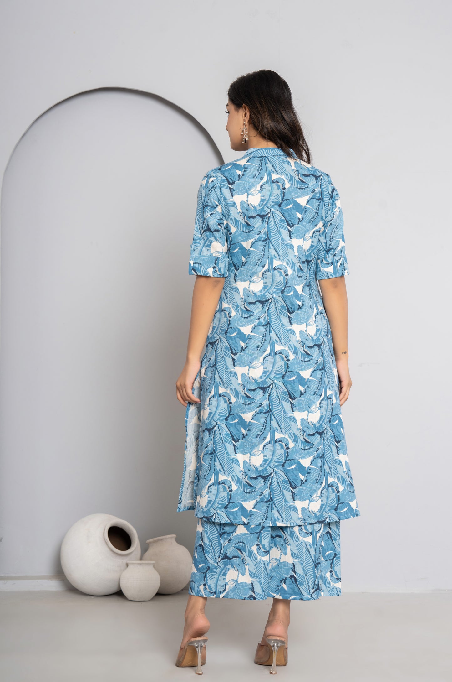 JUNGLE PRINT COTTON 2 PEICE KURTI PLAZZO SET IN SKYBLUE BY PLUSSIZEKURTI