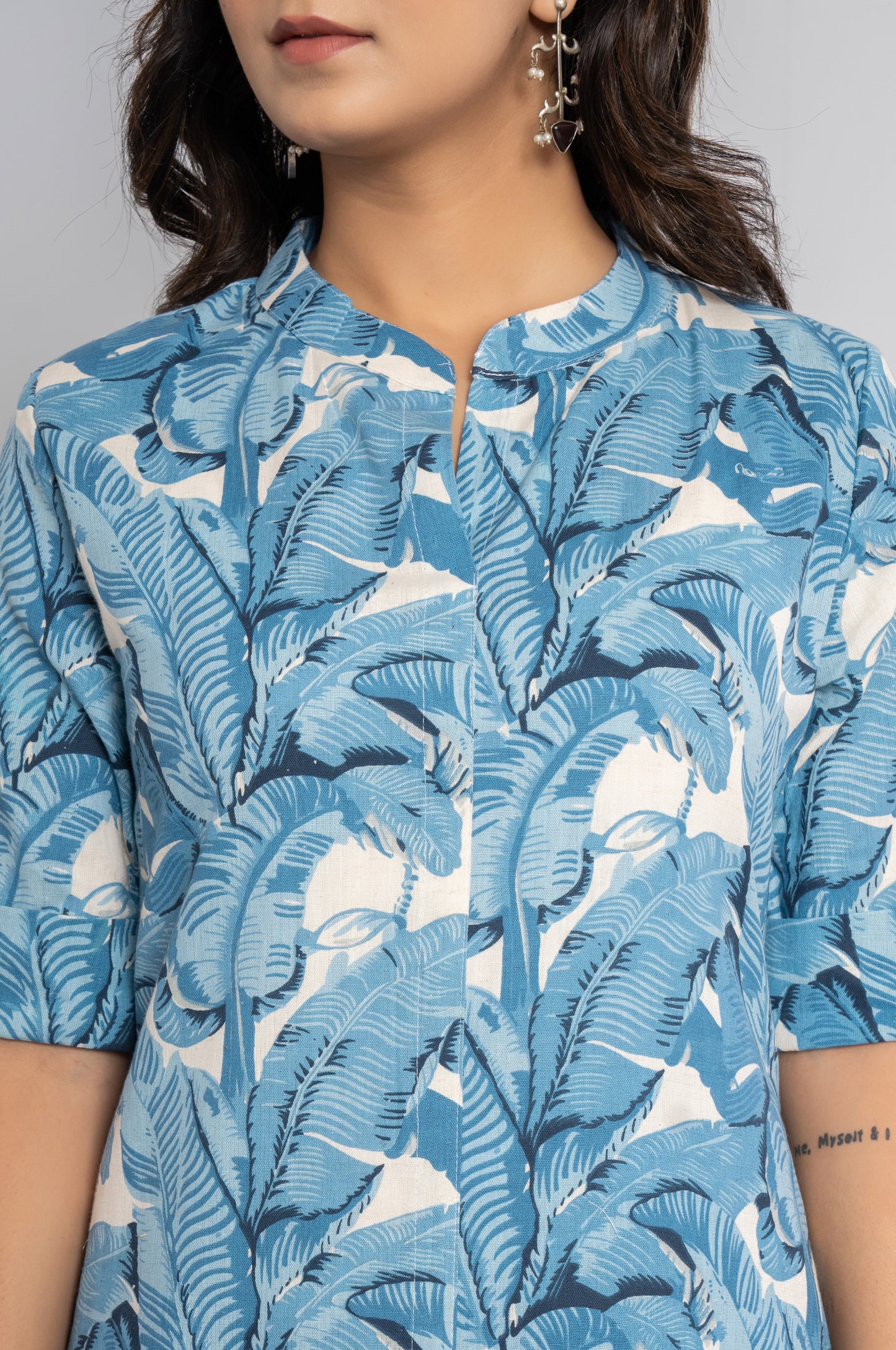 JUNGLE PRINT COTTON 2 PEICE KURTI PLAZZO SET IN SKYBLUE BY PLUSSIZEKURTI