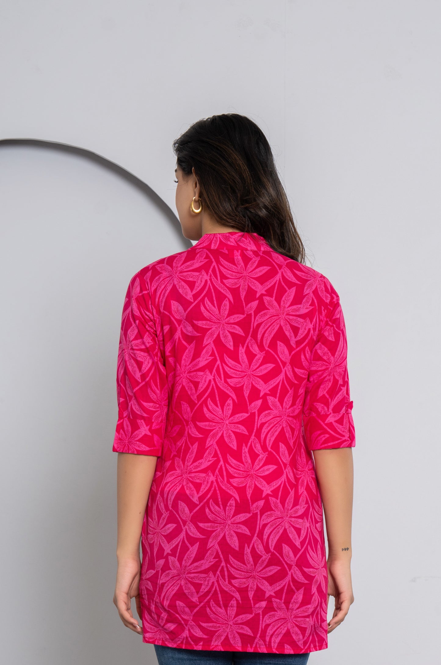 FLOWER PRINT COTTON TOP IN RANIPINK COLOUR BY PLUSSIZEKURTI