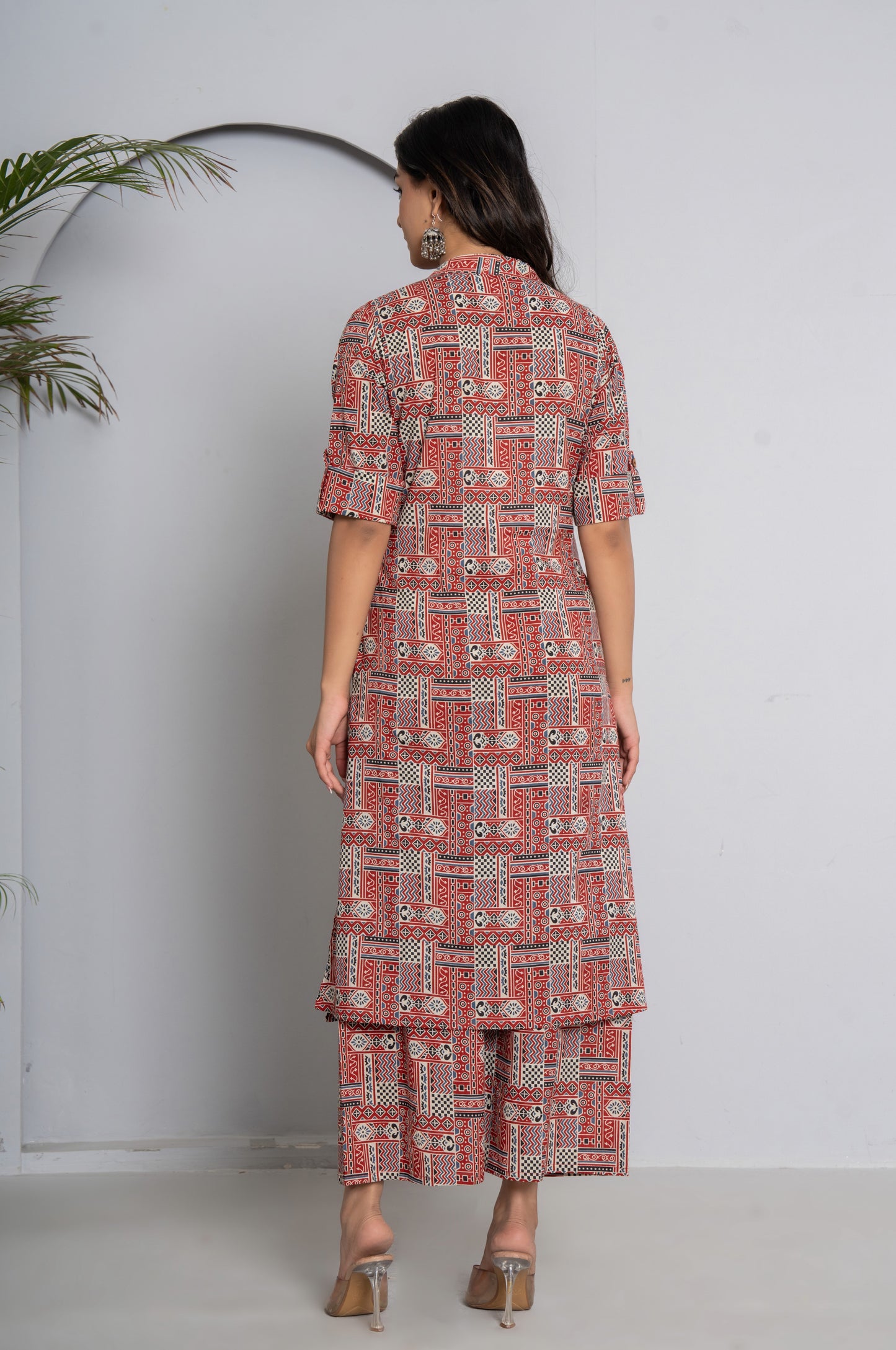 GEOMETRIC PRINT COTTON 2 PEICE KURTI PLAZZO SET IN MULTICOLOUR BY PLUSSIZEKURTI