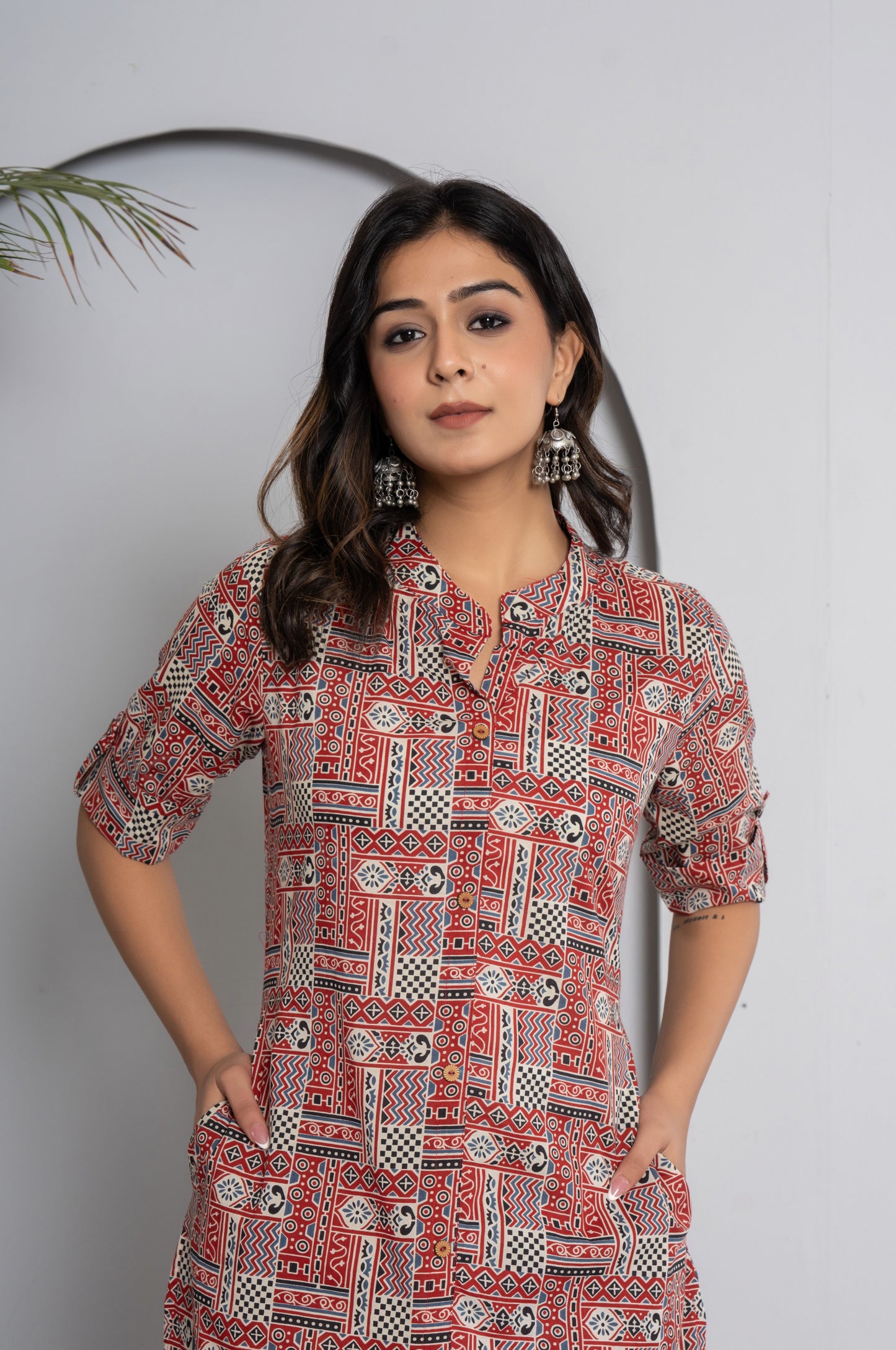 GEOMETRIC PRINT COTTON 2 PEICE KURTI PLAZZO SET IN MULTICOLOUR BY PLUSSIZEKURTI
