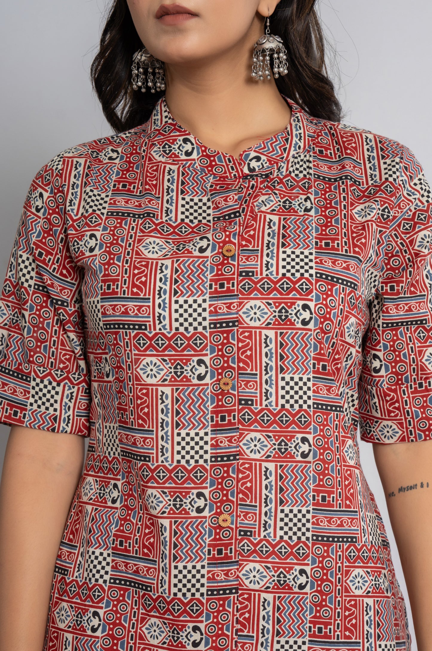 GEOMETRIC PRINT COTTON 2 PEICE KURTI PLAZZO SET IN MULTICOLOUR BY PLUSSIZEKURTI