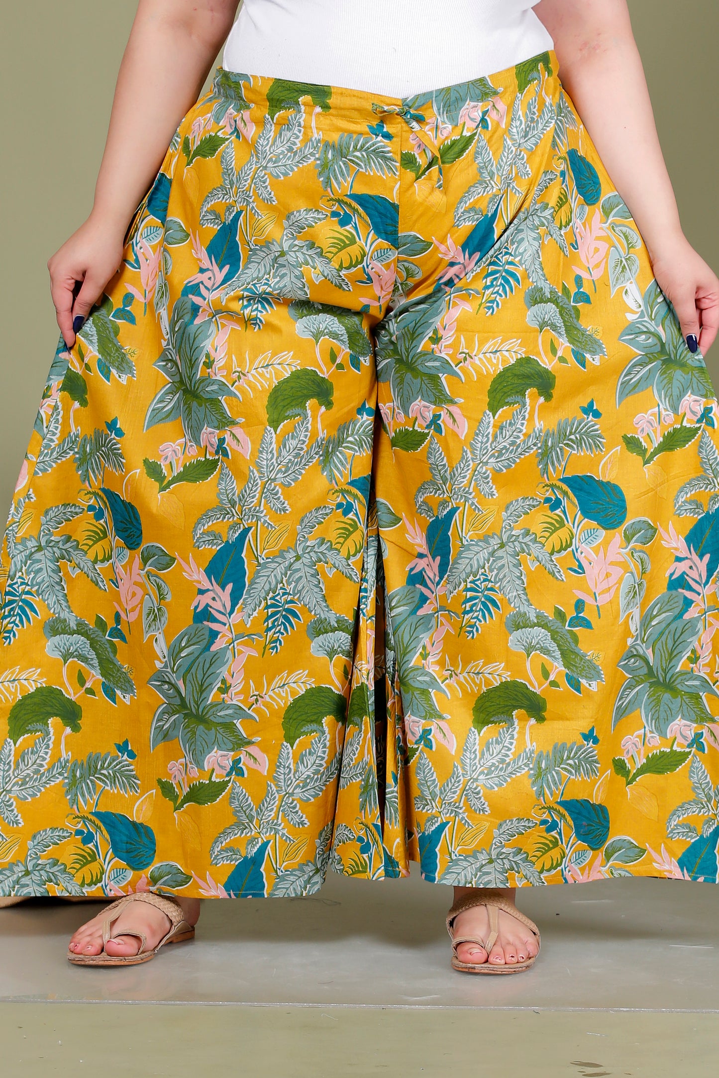 SKIRT PANT COTTON 2 PEICE SOLID KURTA SET IN TEAL BLUE/YELLOW BY PLUSSIZEKURTI