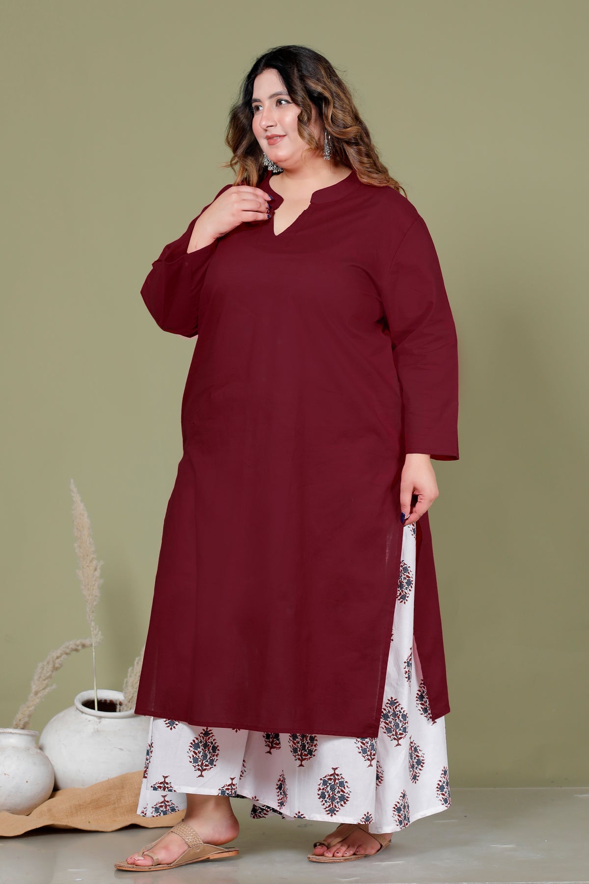 BLOCK BUTTI PRINT COTTON SKIRT PANTS IN RUST RED/IVORY BY PLUSSIZEKURTI