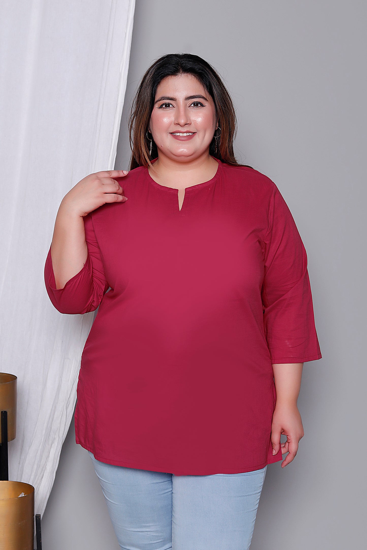 SOLID COTTON TOP IN MAHROON COLOUR BY PLUSSIZEKURTI