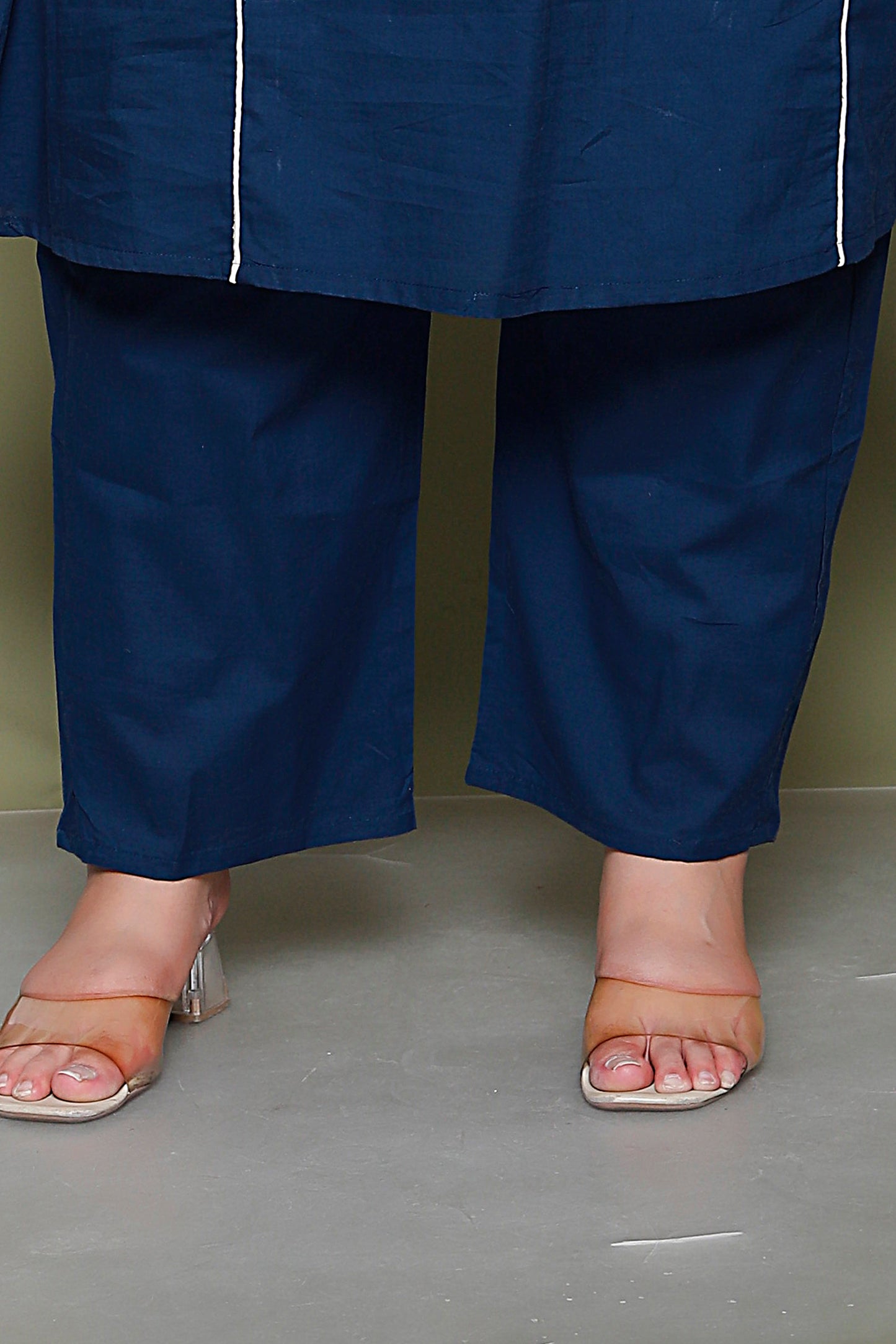 SOLID PIPING COTTON 2 PEICE KURTA PANT IN BLUE BY PLUSSIZEKURTI