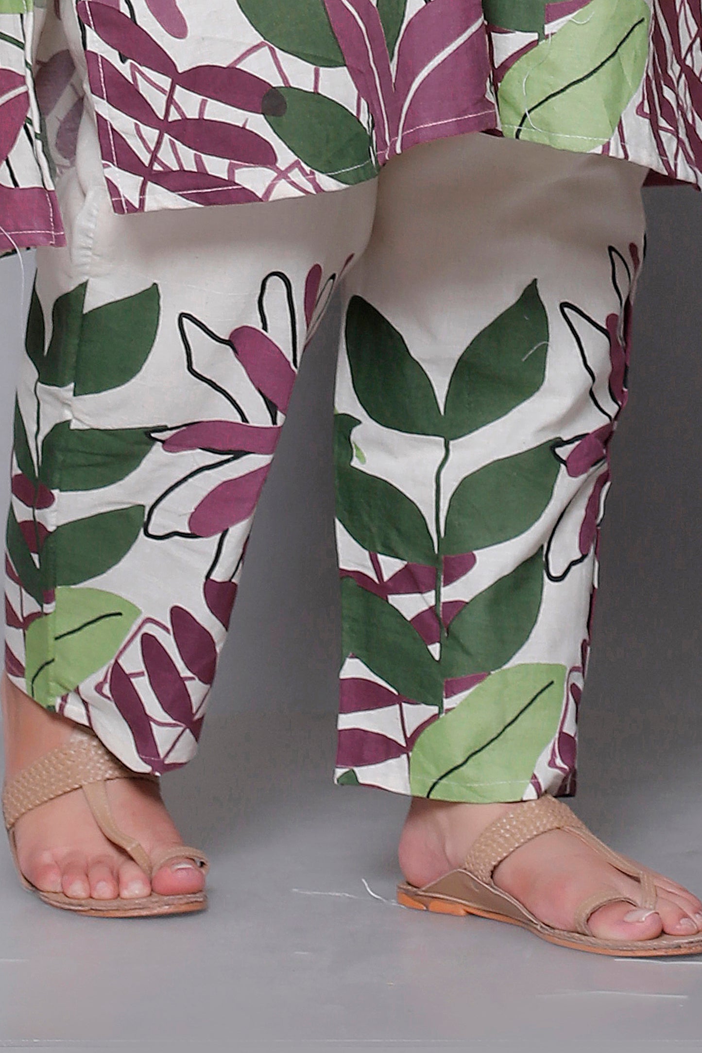 FLORAL LEAF HAND PAINTED PRINT COTTON FLEX 2 PEICE KURTA PANT IN WINE BY PLUSSIZEKURTI