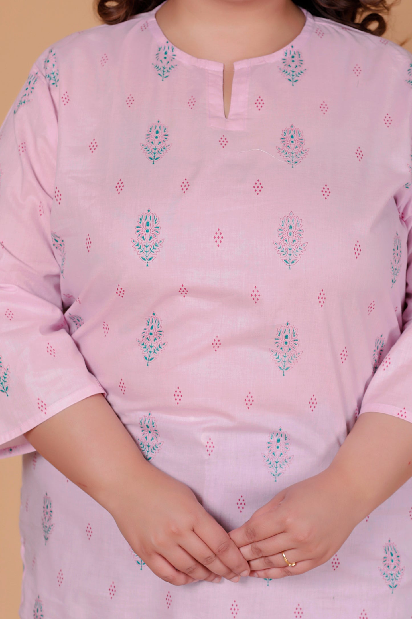FLORAL BUTTA PRINT COTTON TOP IN BABYPINK COLOUR BY PLUSSIZEKURTI