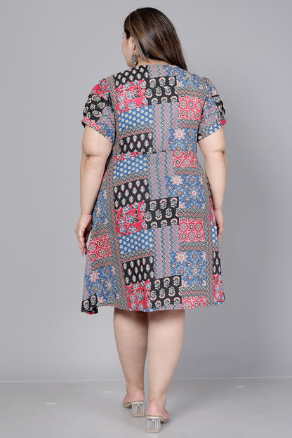PATCHWORK PRINT COTTON DRESS IN MULTICOLOR BY PLUSSIZEKURTI
