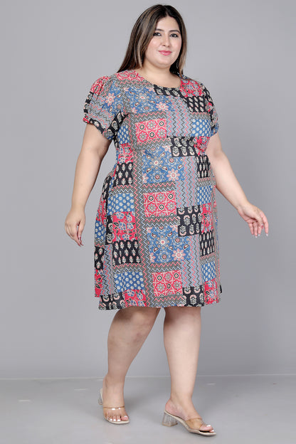 PATCHWORK PRINT COTTON DRESS IN MULTICOLOR BY PLUSSIZEKURTI