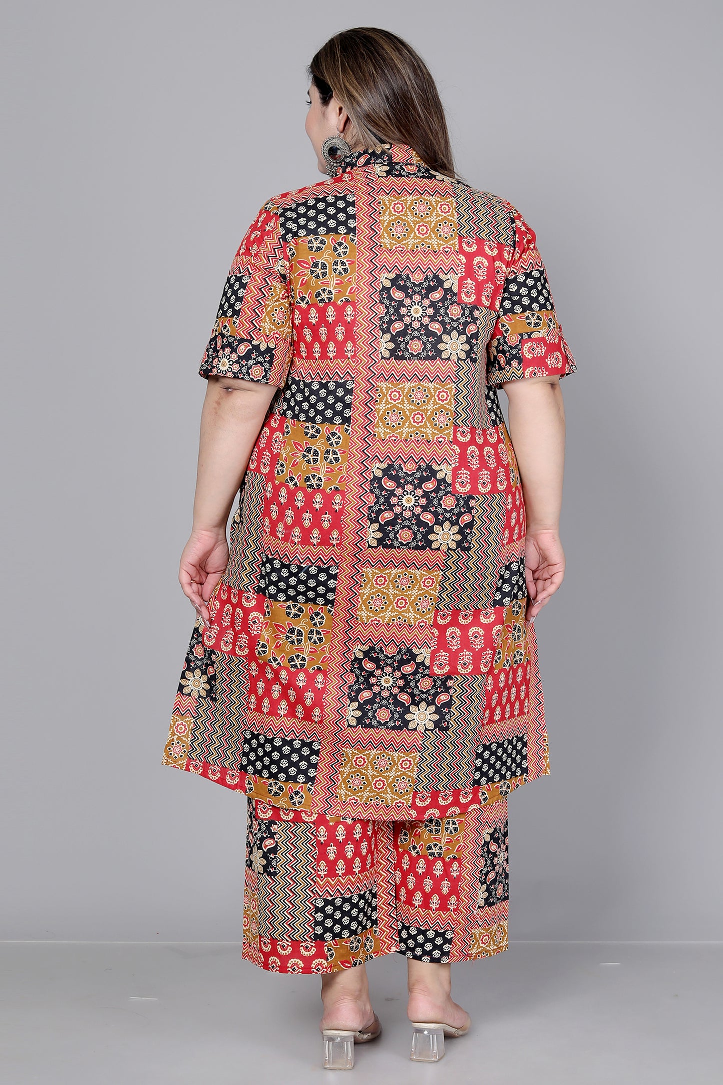 GEOMETRIC PRINT COTTON 2 PEICE KURTA PLAZZO IN MUSTARD BY PLUSSIZEKURTI