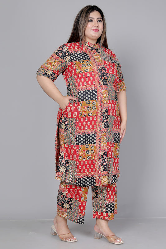GEOMETRIC PRINT COTTON 2 PEICE KURTA PLAZZO IN MUSTARD BY PLUSSIZEKURTI