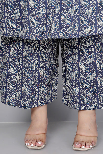 PAISLEY BLOCK PRINT COTTON 2 PEICE KURTA PLAZZO IN INDIGO BLUE BY PLUSSIZEKURTI