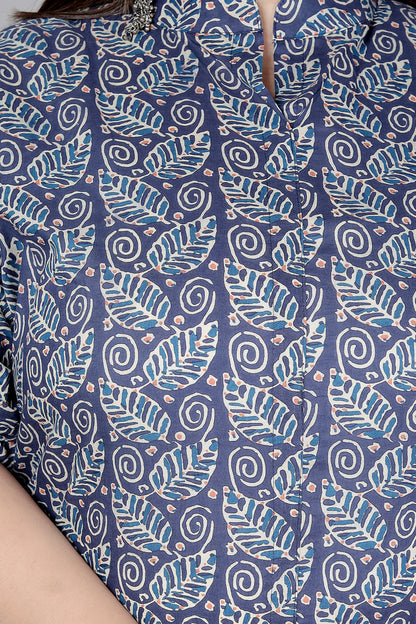 PAISLEY BLOCK PRINT COTTON 2 PEICE KURTA PLAZZO IN INDIGO BLUE BY PLUSSIZEKURTI