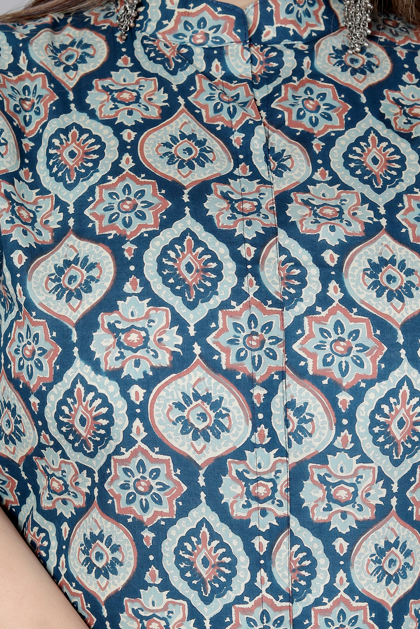 MUGAL MOTIF PRINT COTTON 2 PEICE KURTA PLAZZO IN NAVYBLUE/BEIGE BY PLUSSIZEKURTI