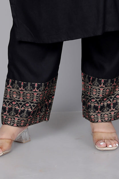 SOLID FOIL PRINT COTTON 3 PEICE KURTA PANT IN BLACK BY PLUSSIZEKURTI