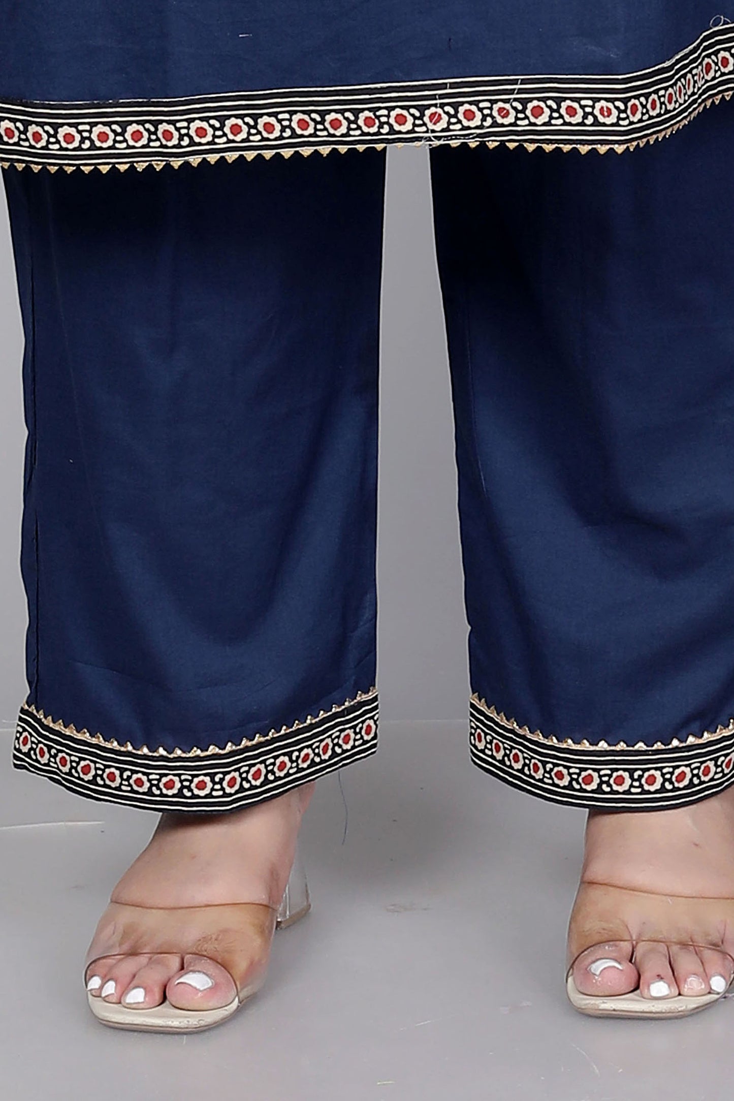 TRIBAL AJRAKH SOLID COTTON 3 PEICE KURTI PANT SET IN BLUE BY PLUSSIZEKURTI