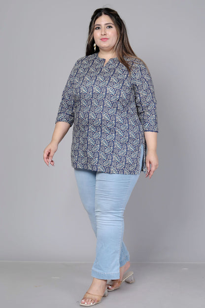 PAISLEY BLOCK PRINT COTTON TOP IN INDIGO BLUE COLOUR BY PLUSSIZEKURTI