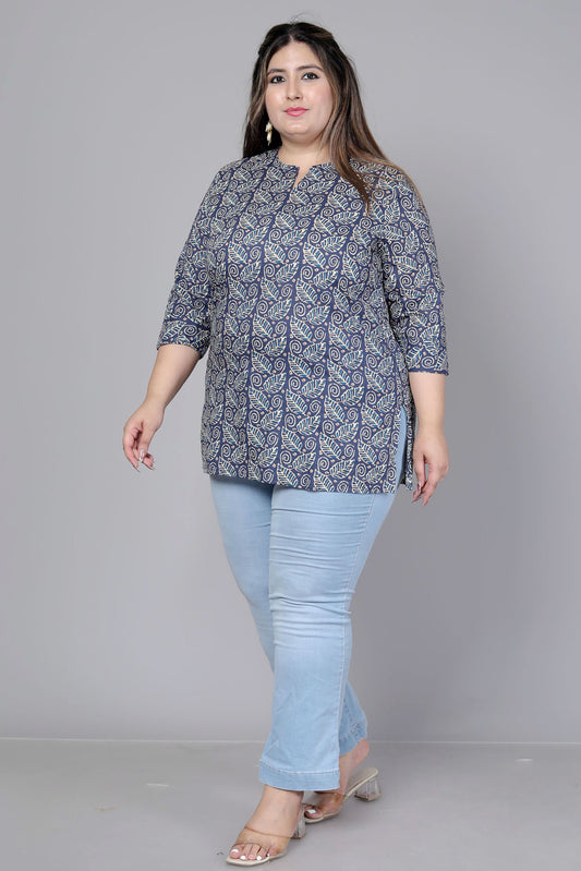 PAISLEY BLOCK PRINT COTTON TOP IN INDIGO BLUE COLOUR BY PLUSSIZEKURTI