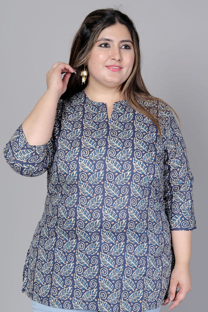 PAISLEY BLOCK PRINT COTTON TOP IN INDIGO BLUE COLOUR BY PLUSSIZEKURTI
