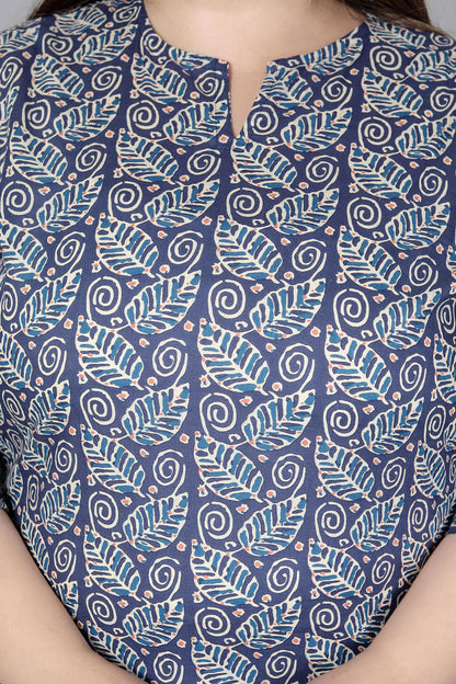 PAISLEY BLOCK PRINT COTTON TOP IN INDIGO BLUE COLOUR BY PLUSSIZEKURTI