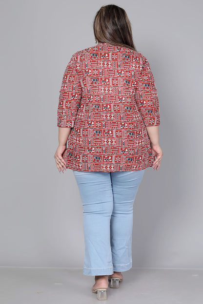 TRIBAL BLOCK PRINT COTTON TOP IN MAHROON COLOUR BY PLUSSIZEKURTI