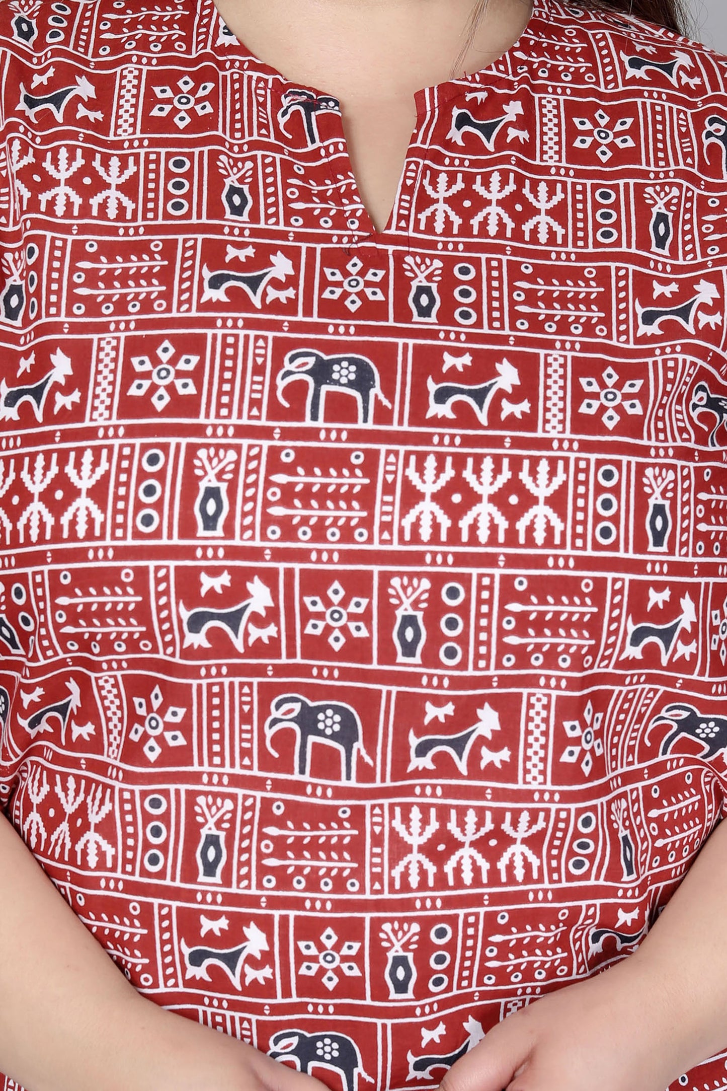 TRIBAL BLOCK PRINT COTTON TOP IN MAHROON COLOUR BY PLUSSIZEKURTI
