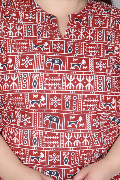 TRIBAL BLOCK PRINT COTTON TOP IN MAHROON COLOUR BY PLUSSIZEKURTI