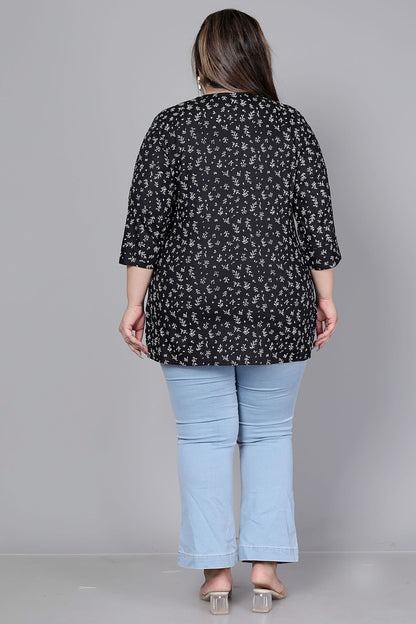 MINI FLORAL PRINT COTTON TOP IN BLACK COLOUR BY PLUSSIZEKURTI