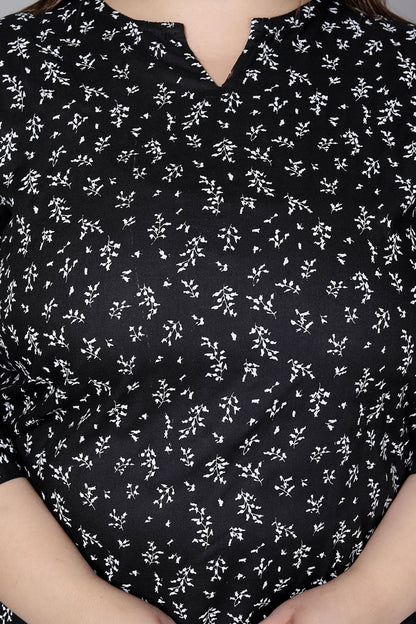 MINI FLORAL PRINT COTTON TOP IN BLACK COLOUR BY PLUSSIZEKURTI