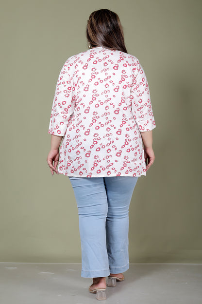 FLORAL PRINT COTTON TOP IN WHITE/PINK COLOUR BY PLUSSIZEKURTI