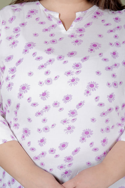 FLORAL PRINT COTTON TOP IN WHITE/LAVENDER COLOUR BY PLUSSIZEKURTI
