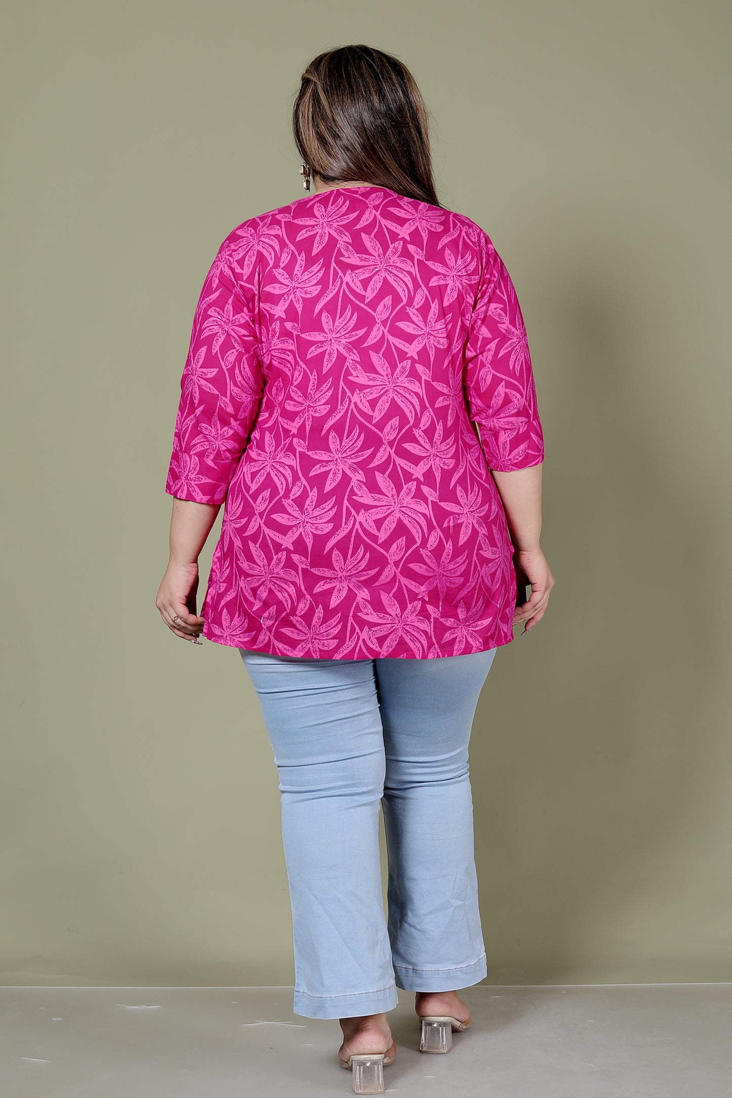 FLOWER PRINT COTTON TOP IN FUCHSIA PINK COLOUR BY PLUSSIZEKURTI