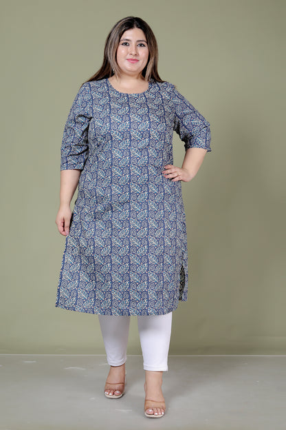 PAISLEY BLOCK PRINT COTTON KURTI IN INDIGO BLUE BY PLUSSIZE KURTI