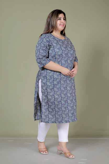 PAISLEY BLOCK PRINT COTTON KURTI IN INDIGO BLUE BY PLUSSIZE KURTI