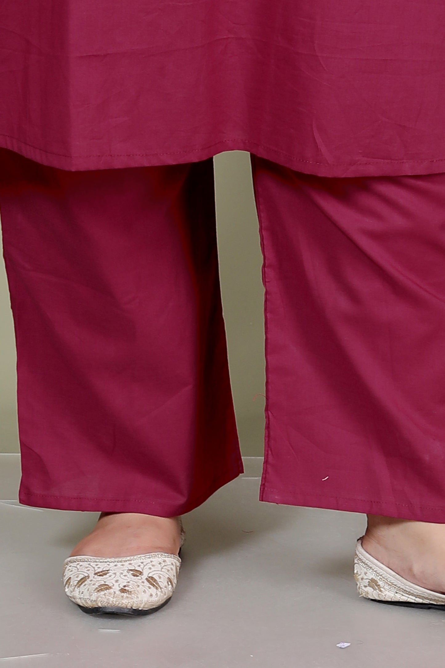 TRIBEL GEOMETRIC SOLID COTTON 3 PEICE KURTI PANT SET IN WINEPINK BY PLUSSIZEKURTI