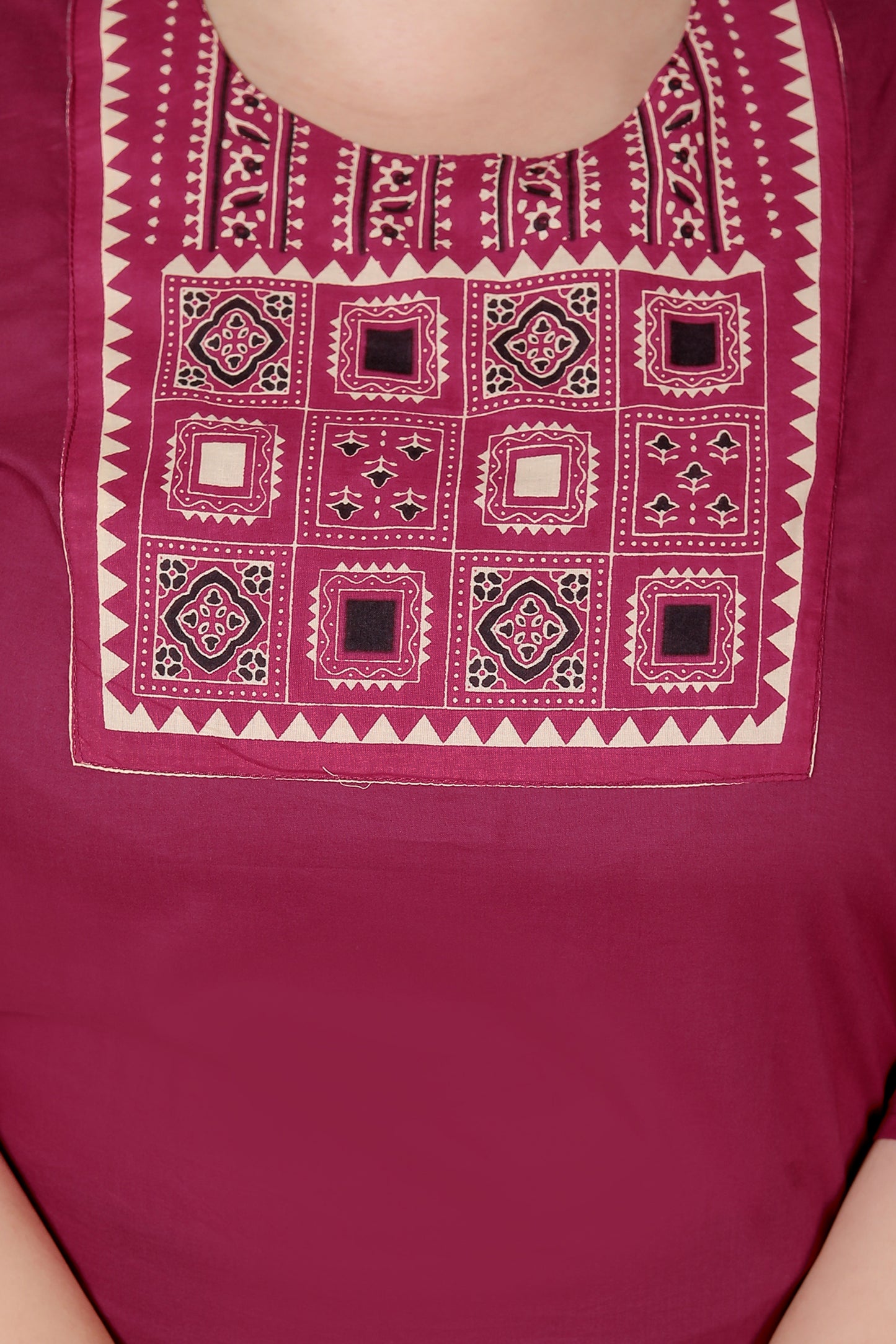 TRIBEL GEOMETRIC SOLID COTTON 3 PEICE KURTI PANT SET IN WINEPINK BY PLUSSIZEKURTI