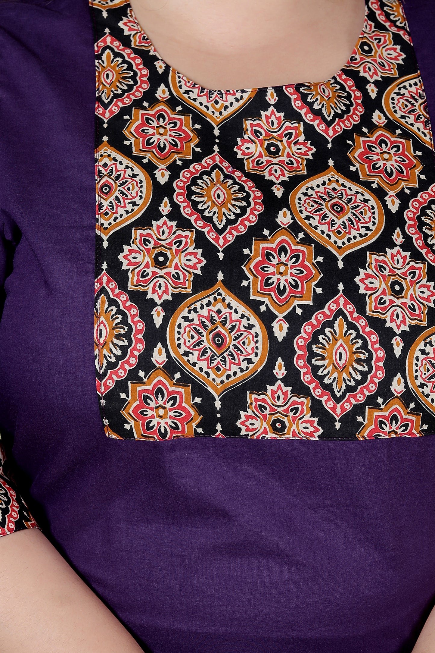 GEOMETRIC FLORAL SOLID COTTON 3 PEICE KURTI PANT SET IN PURPLE BY PLUSSIZEKURTI