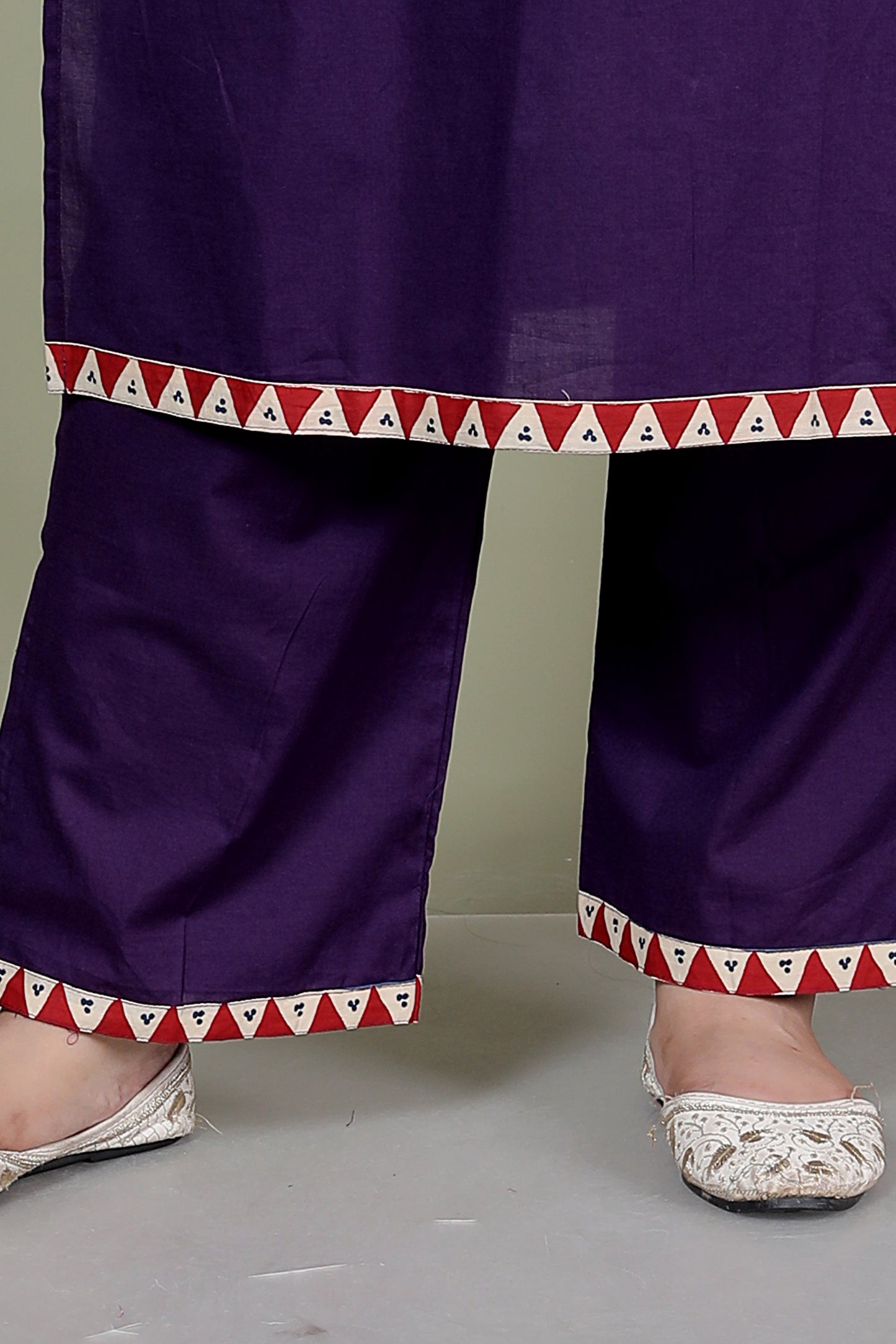 TRIBAL STRIPE SOLID COTTON 3 PEICE KURTI PANT SET IN PURPLE BY PLUSSIZEKURTI